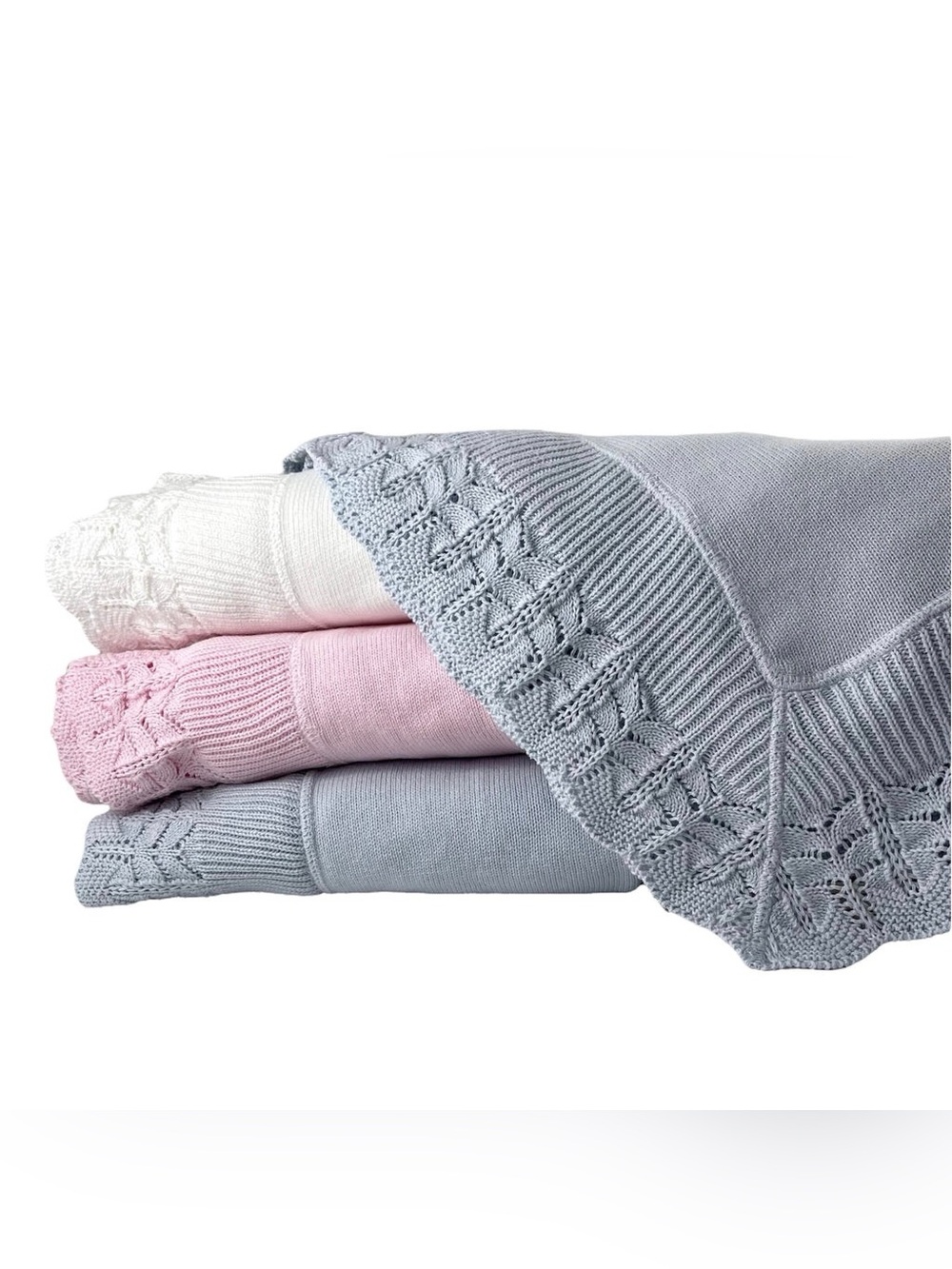 Cotton Jersey Baby Blanket with Knitted Scallop Lace Border